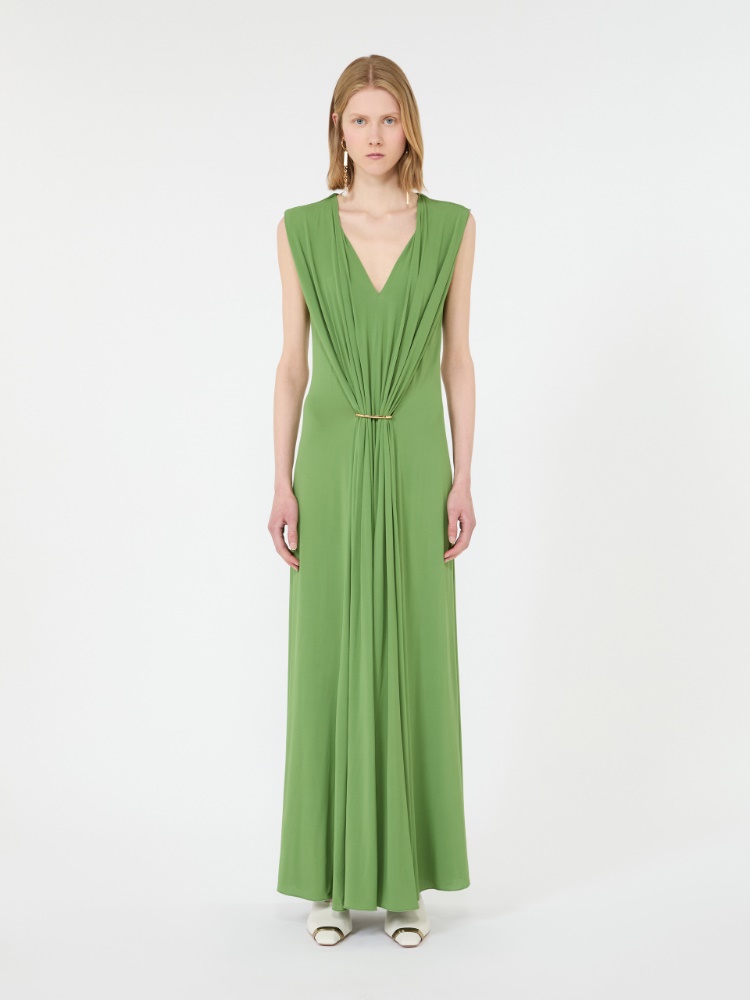Sleeveless draped viscose jersey dress - LIME GREEN - 2