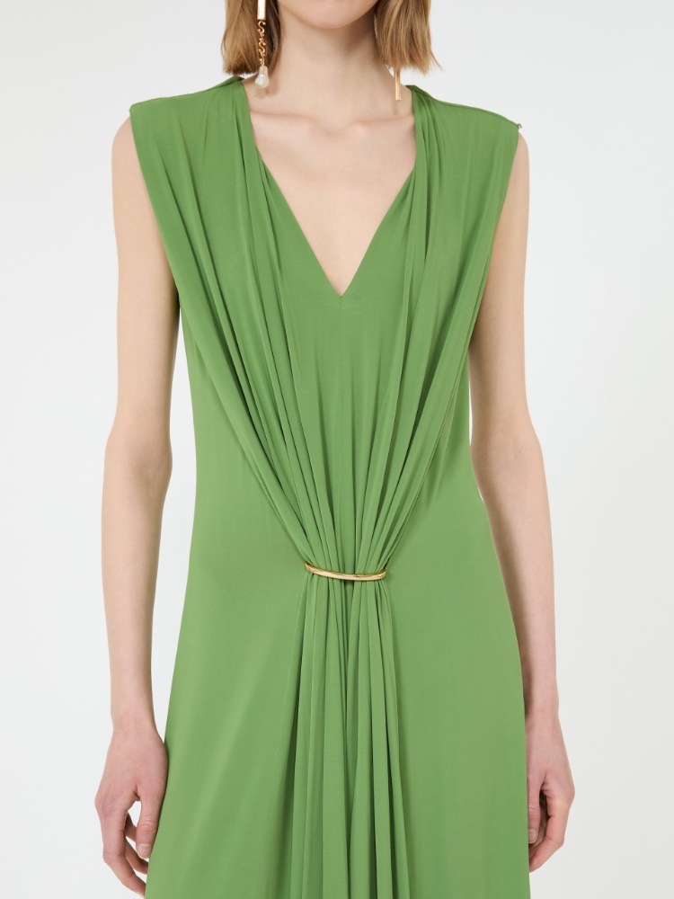 Sleeveless draped viscose jersey dress - LIME GREEN - 4