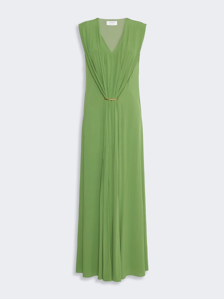 Sleeveless draped viscose jersey dress - LIME GREEN - 5