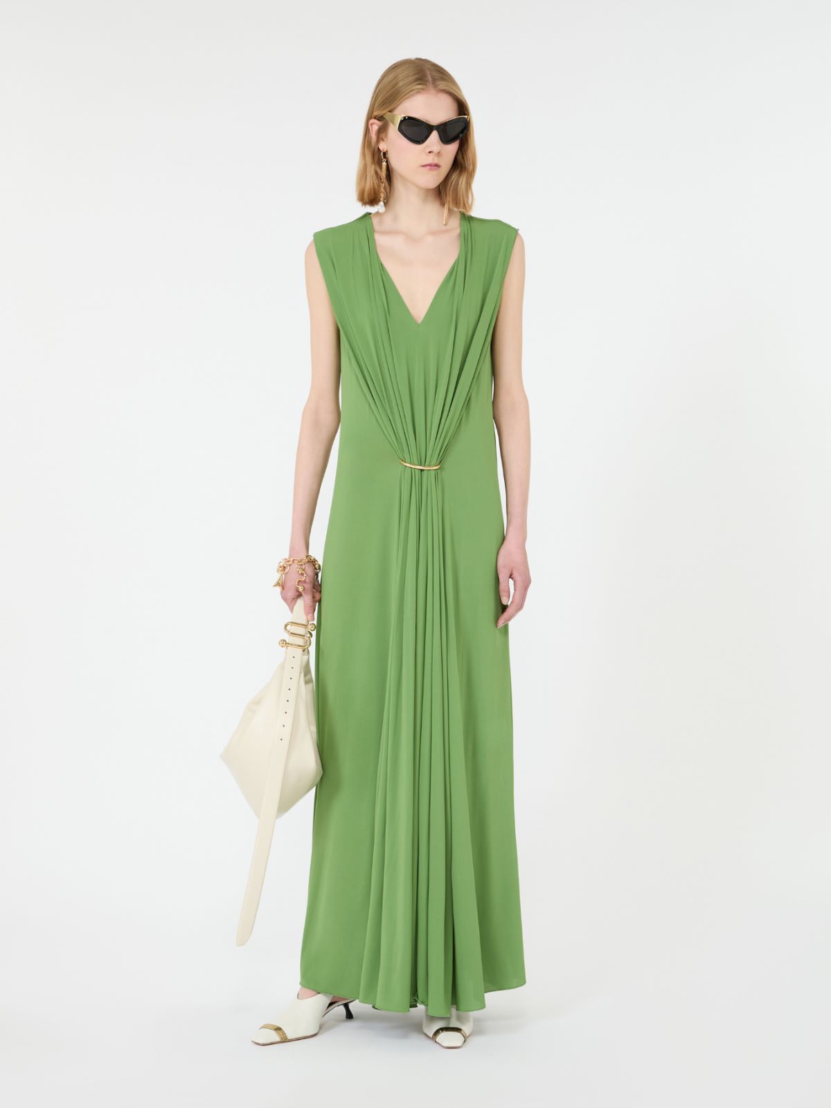 Vestido sin mangas con drapeado de punto de viscosa - VERDE ACIDO