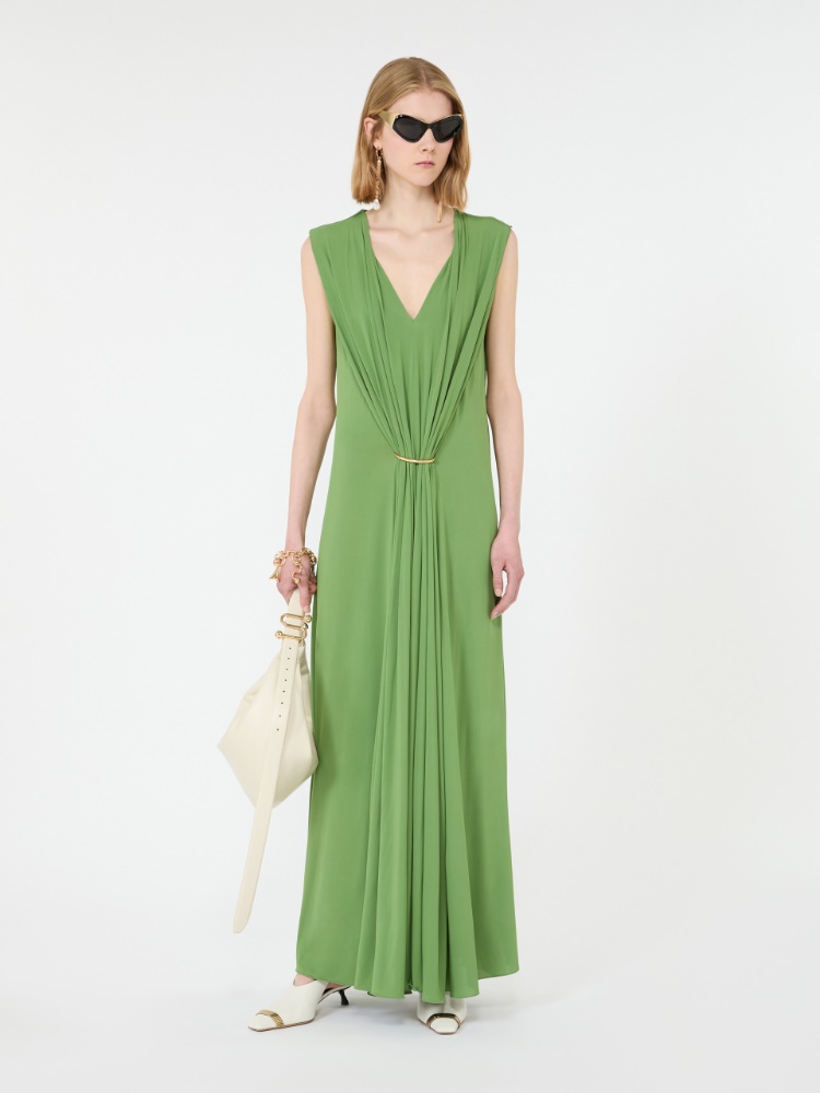 Sleeveless draped viscose jersey dress - LIME GREEN