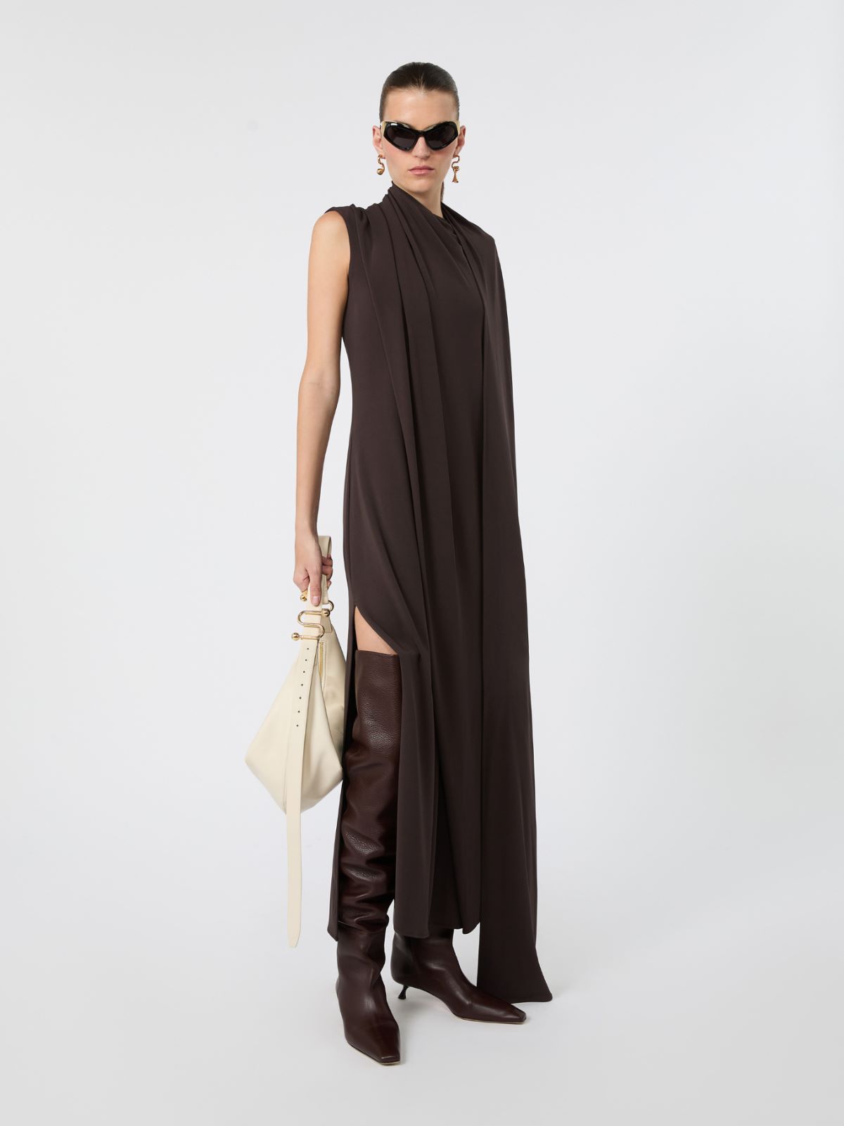 Robe longue en jersey - CHOCOLAT - Max Mara