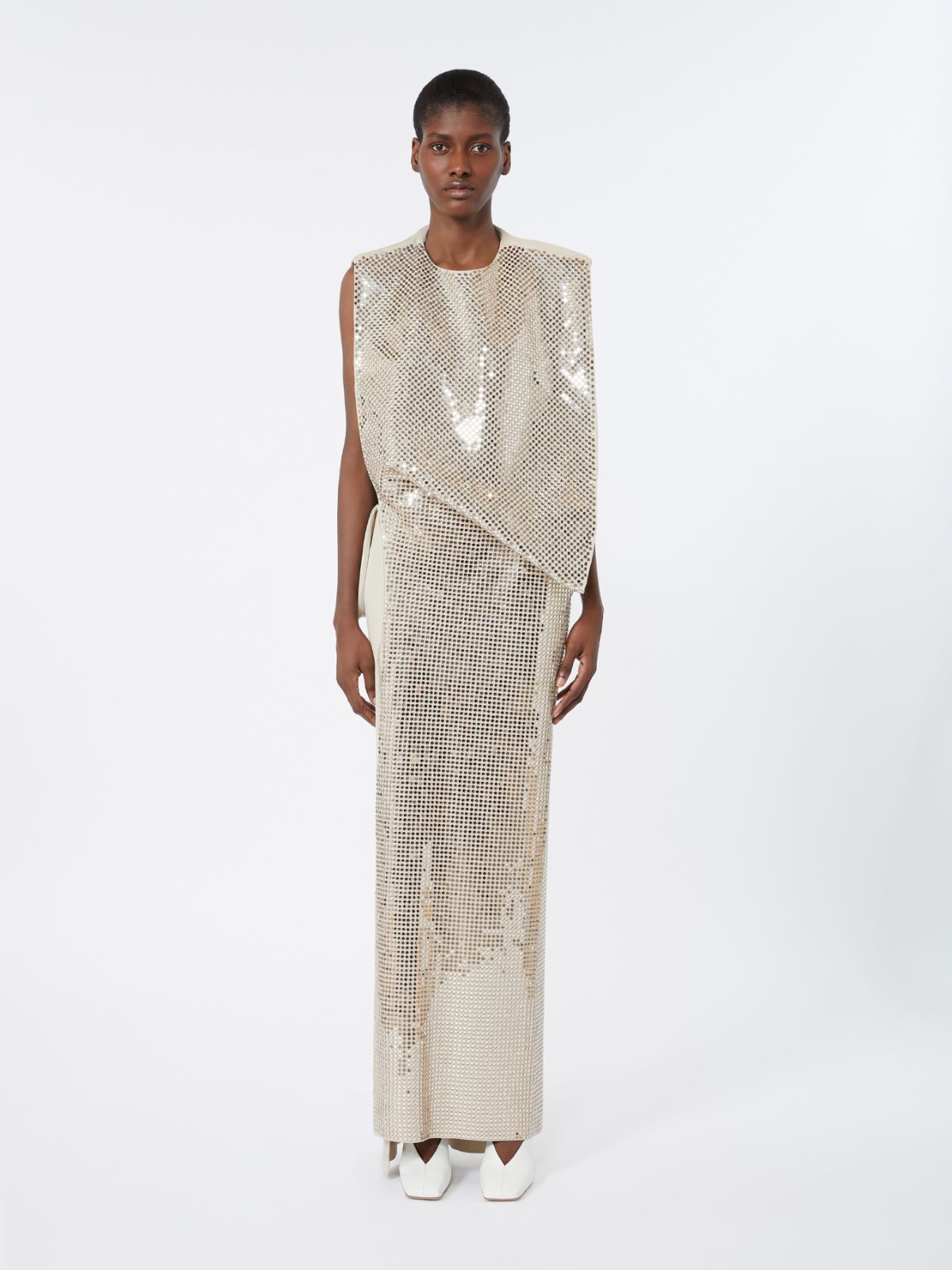 Rhinestone-adorned long cady and organzine dress - OLIVE GREEN - Max Mara - 2