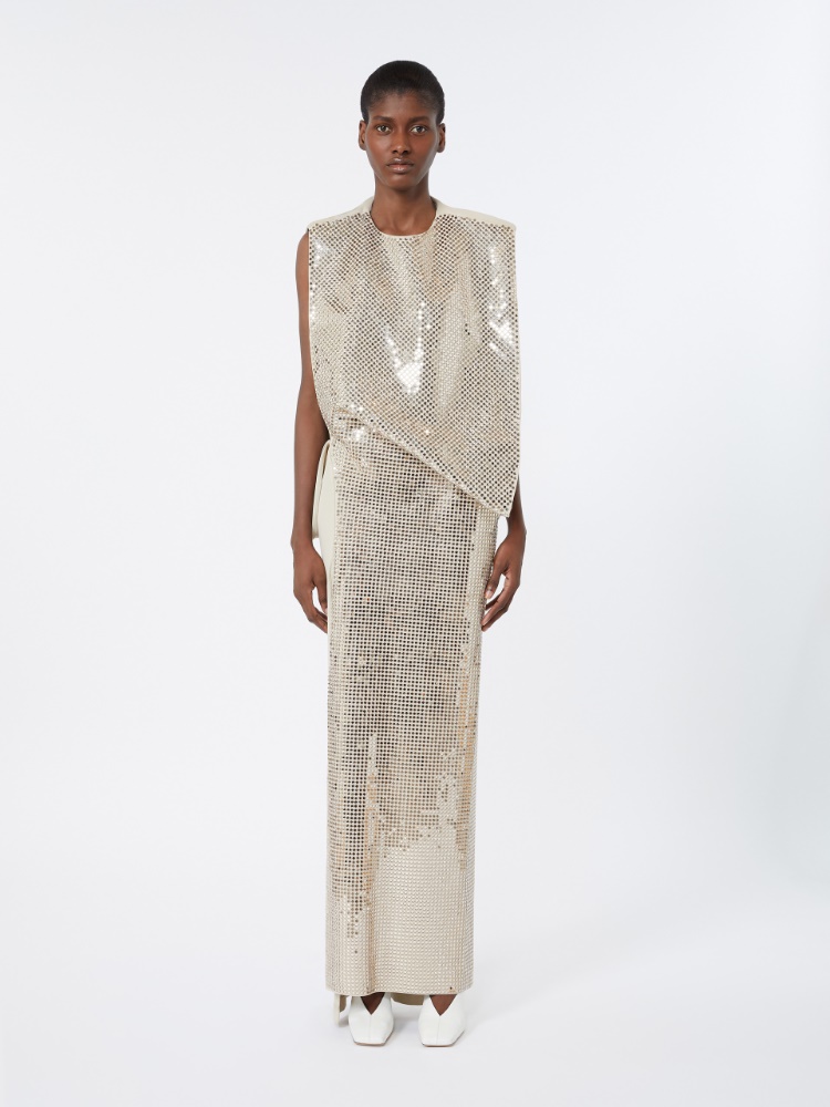 Rhinestone-adorned long cady and organzine dress - OLIVE GREEN - Max Mara - 2
