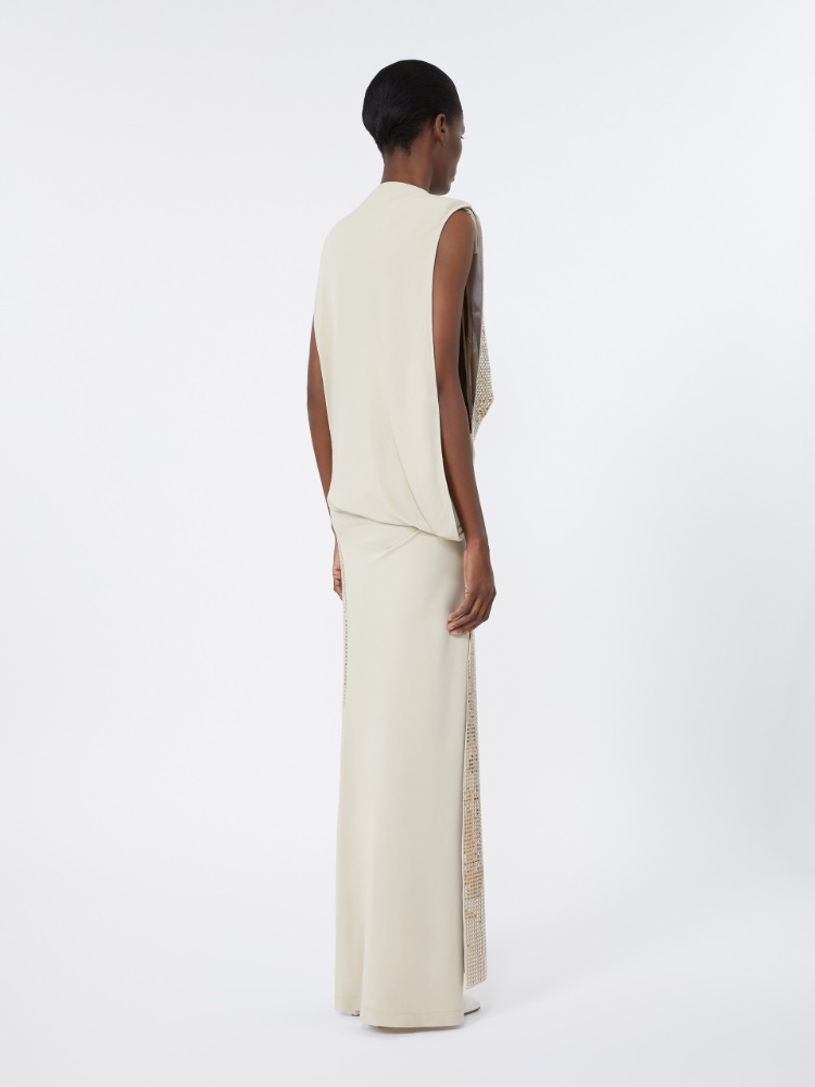 Rhinestone-adorned long cady and organzine dress - OLIVE GREEN - Max Mara - 3