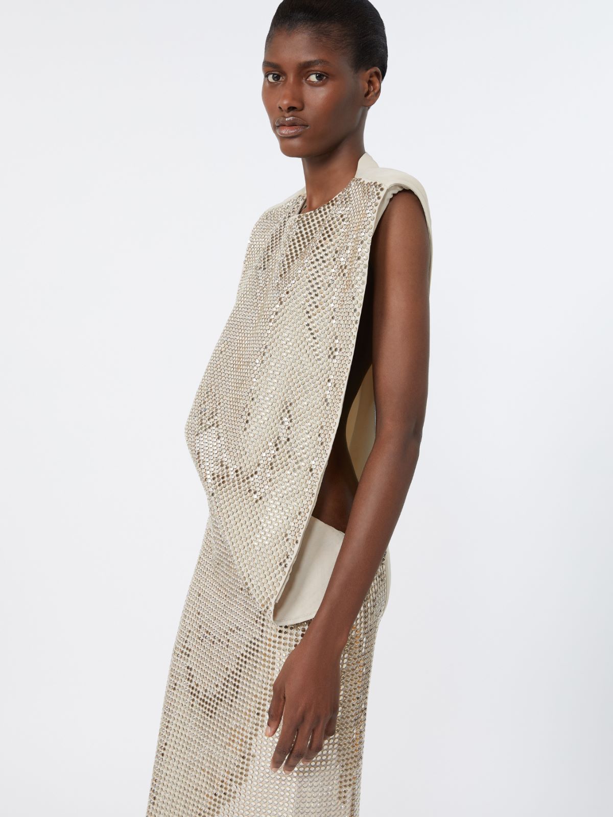 Rhinestone-adorned long cady and organzine dress - OLIVE GREEN - Max Mara - 4