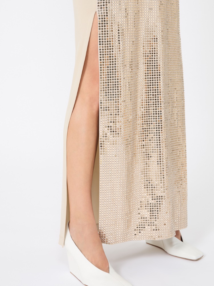 Langes Kleid aus Cady und Organza mit Strass - OLIVENGRUEN
