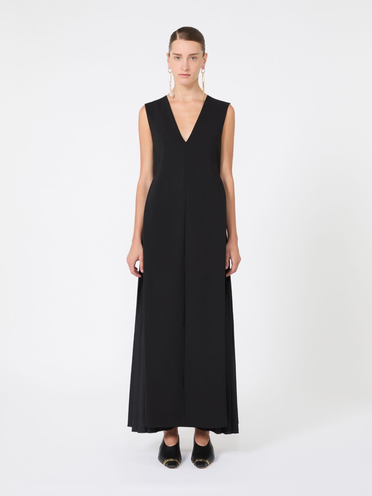 Long plissé-pleated viscose dress - BLACK - Max Mara - 2