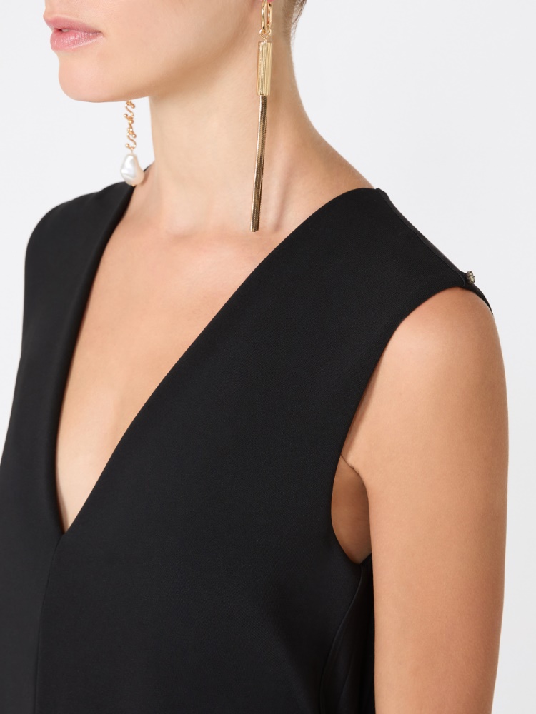 Long plissé-pleated viscose dress - BLACK