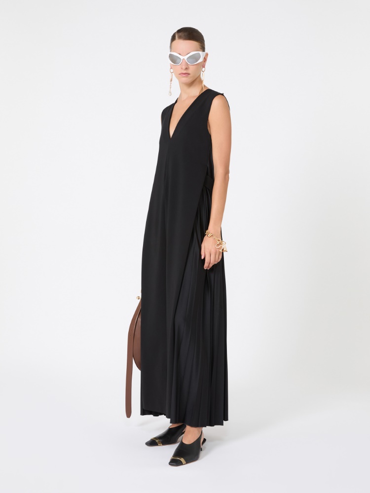 Long plissé-pleated viscose dress - BLACK - Max Mara