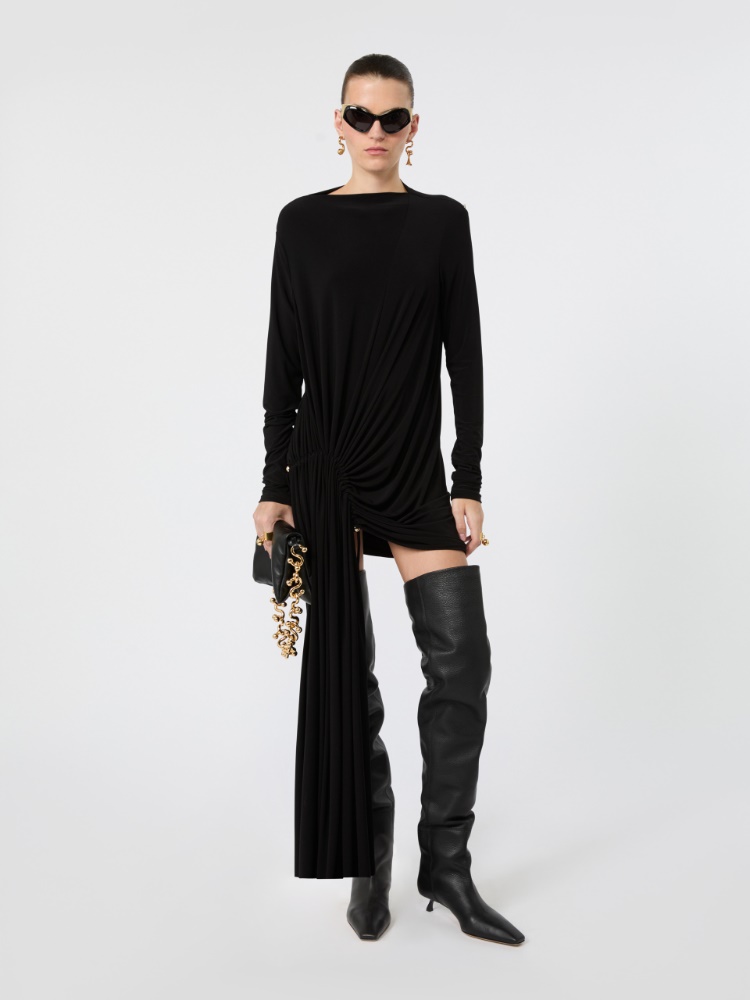 Short draped jersey dress - BLACK
