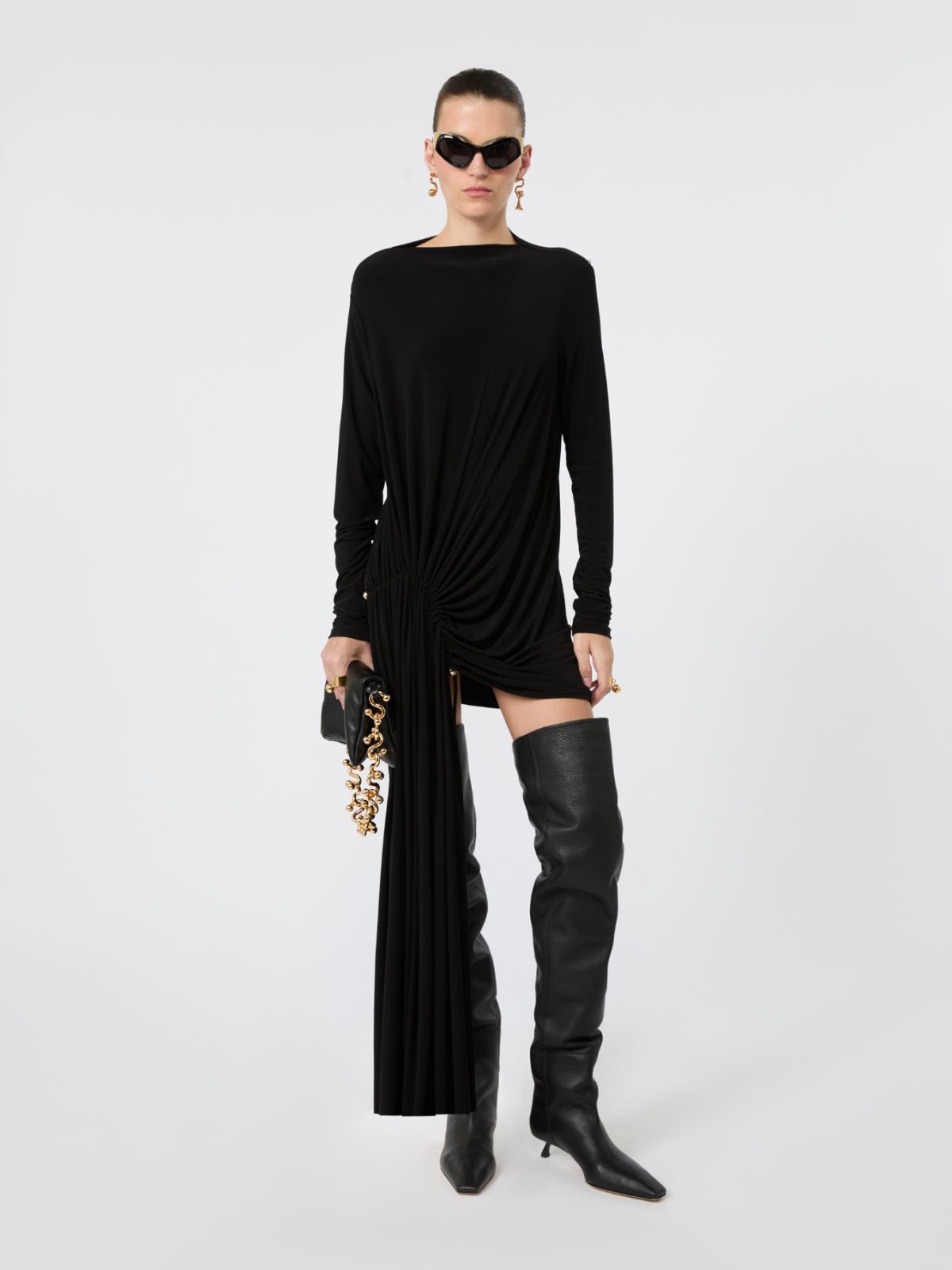 Short draped jersey dress - BLACK - Max Mara