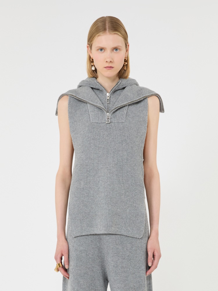Wool and cashmere hooded gilet insert - MEDIUM GREY - Max Mara - 2