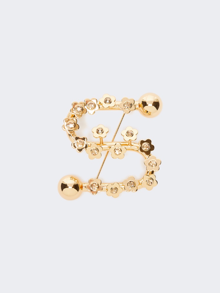Brooch with flowers and rhinestones - GOLD