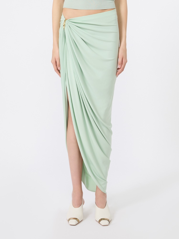 Draped viscose skirt - PASTEL GREEN - 2