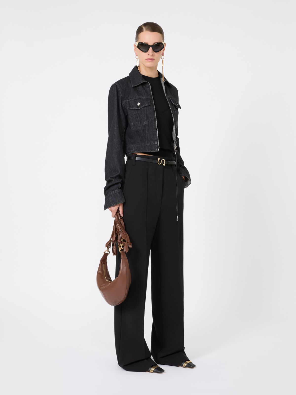 Straight-fit viscose jersey trousers - BLACK
