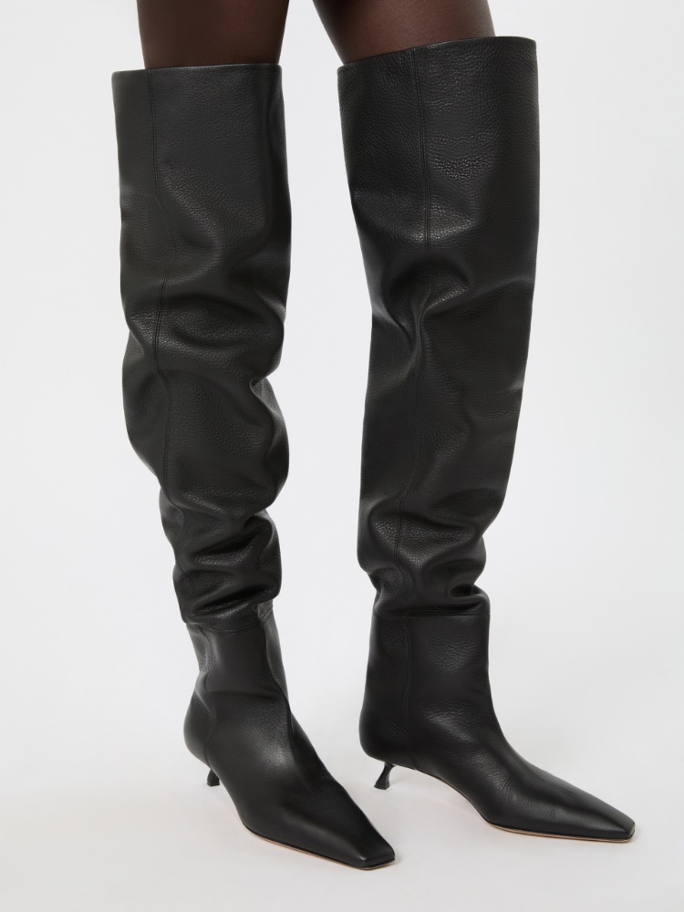 Cuissard-Stiefel aus Leder in Hirsch-Optik - SCHWARZ
