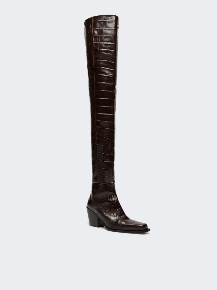 Crocodile-print calfskin thigh-high cowboy boots - BROWN - Max Mara - 2
