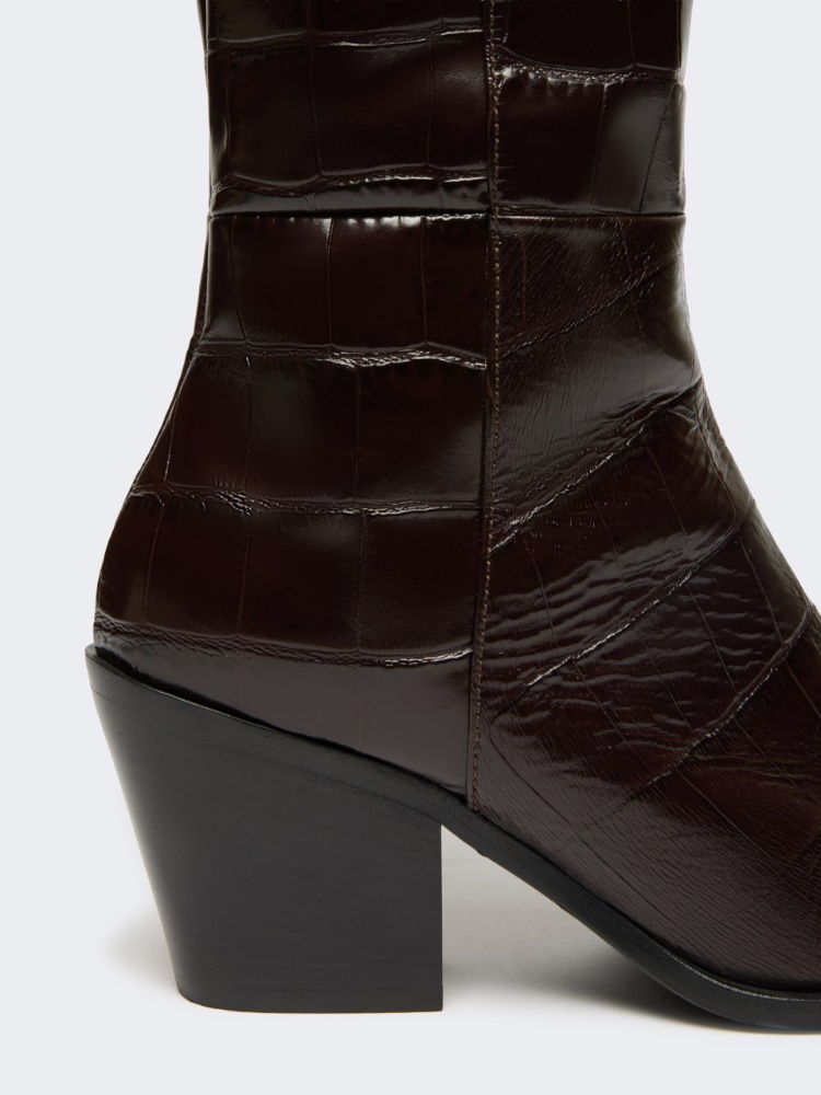Crocodile-print calfskin thigh-high cowboy boots - BROWN - Max Mara - 5