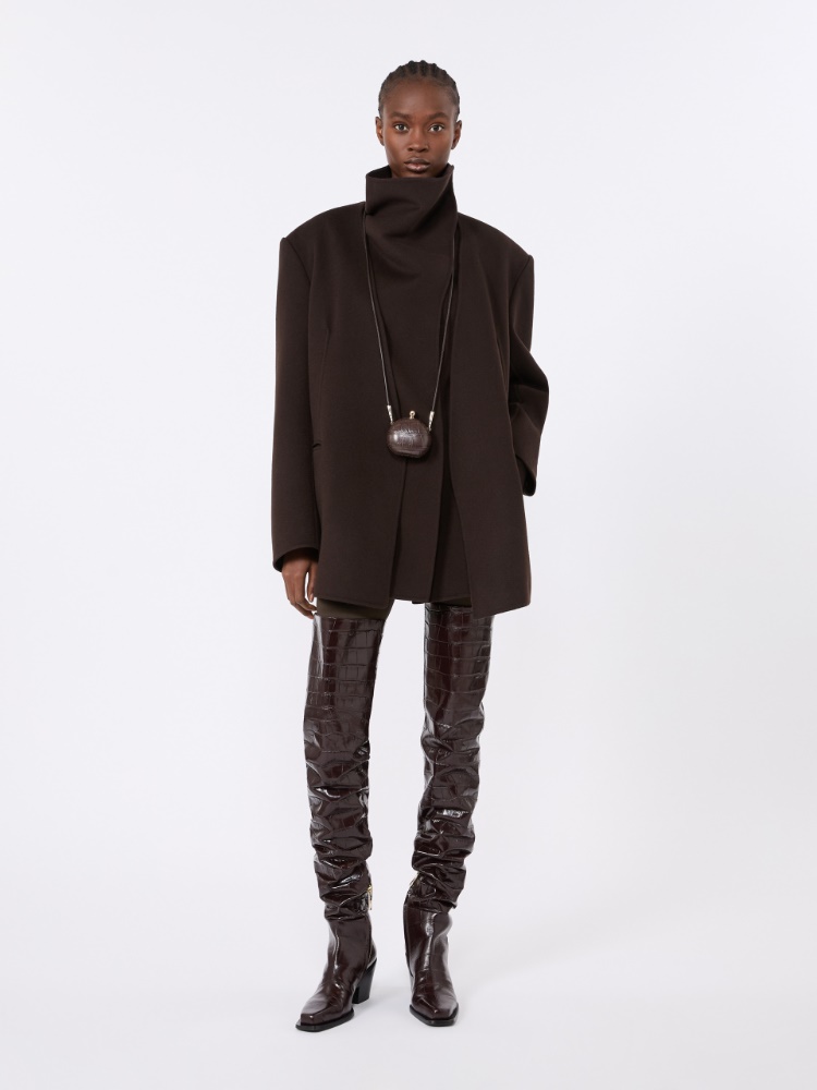 Crocodile-print calfskin thigh-high cowboy boots - BROWN