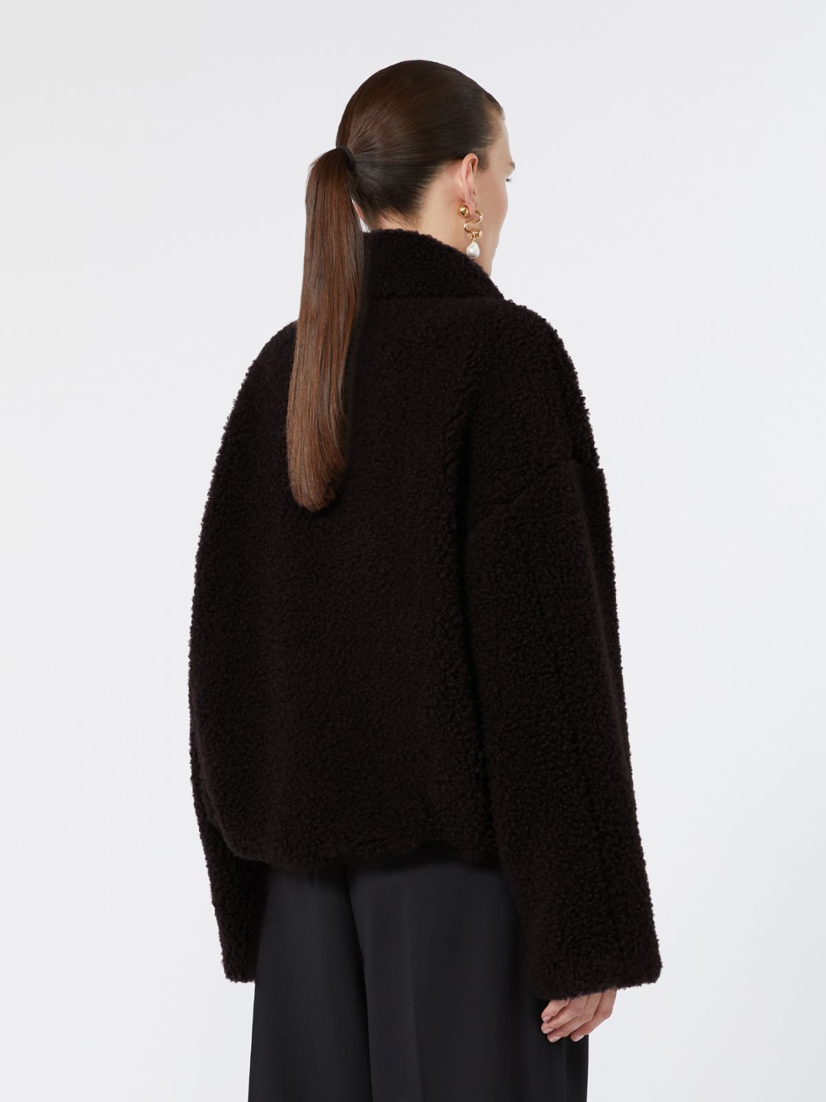 Short furry jersey jacket - CHOCOLATE - Max Mara - 3