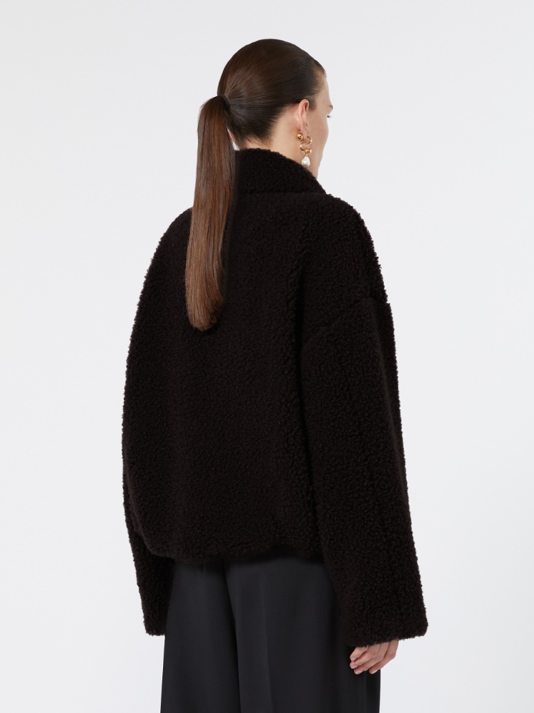 Short furry jersey jacket - CHOCOLATE - Max Mara - 3