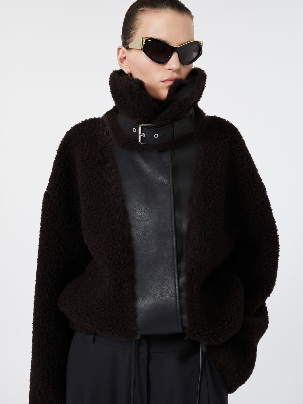 Short furry jersey jacket - CHOCOLATE - Max Mara - 4