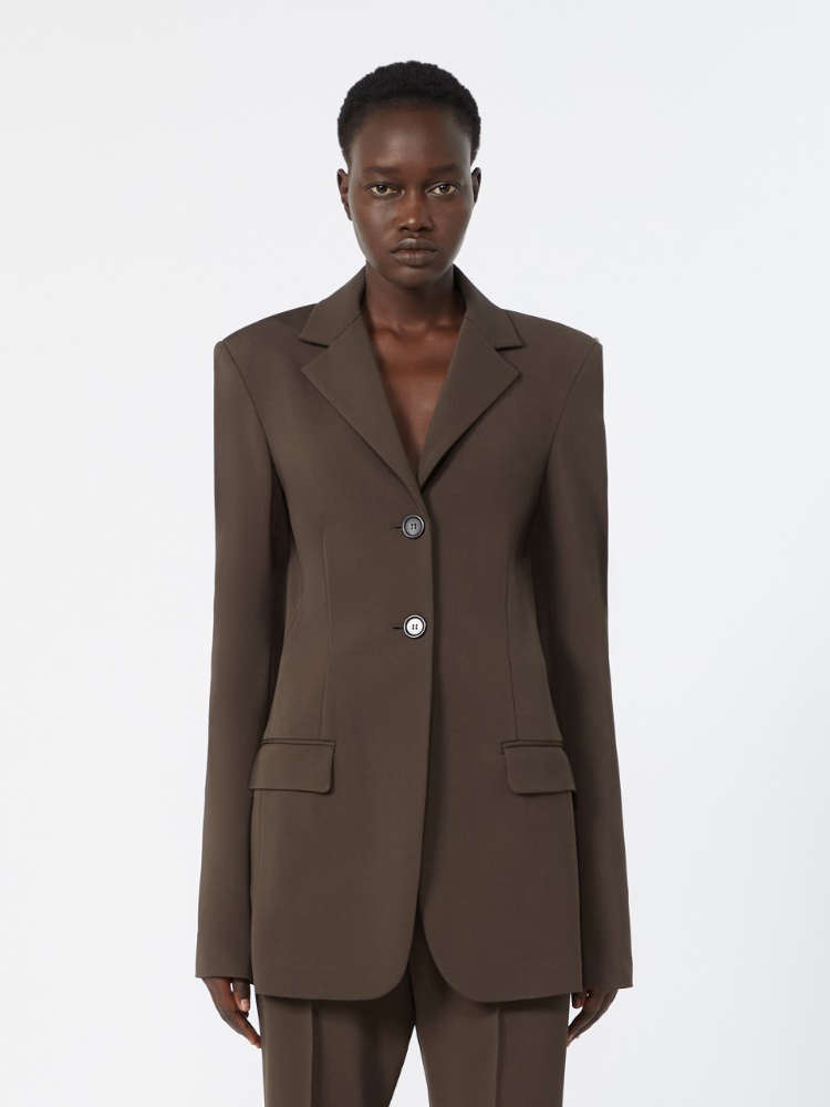 Feminine viscose jersey blazer - CHOCOLATE - 2