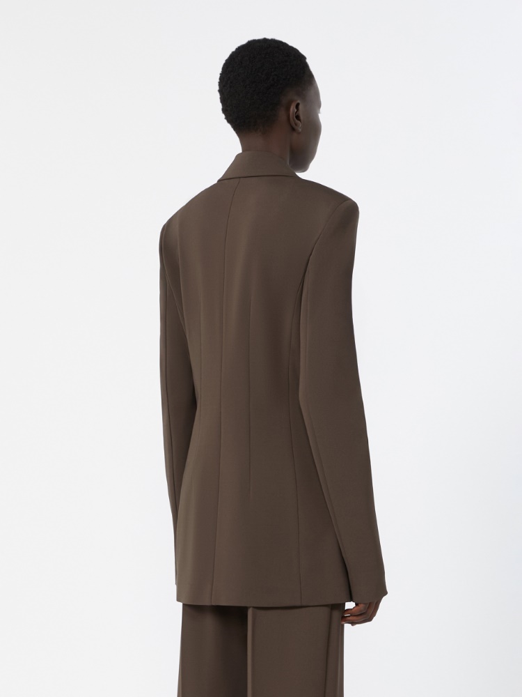 Feminine viscose jersey blazer - CHOCOLATE - 3