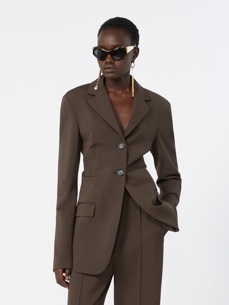 Feminine viscose jersey blazer - CHOCOLATE - 4