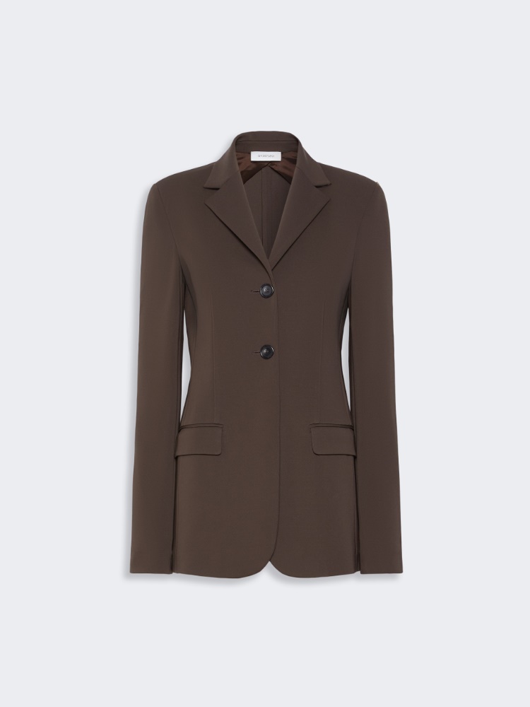 Feminine viscose jersey blazer - CHOCOLATE - 5