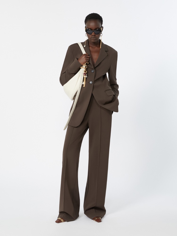 Feminine viscose jersey blazer - CHOCOLATE