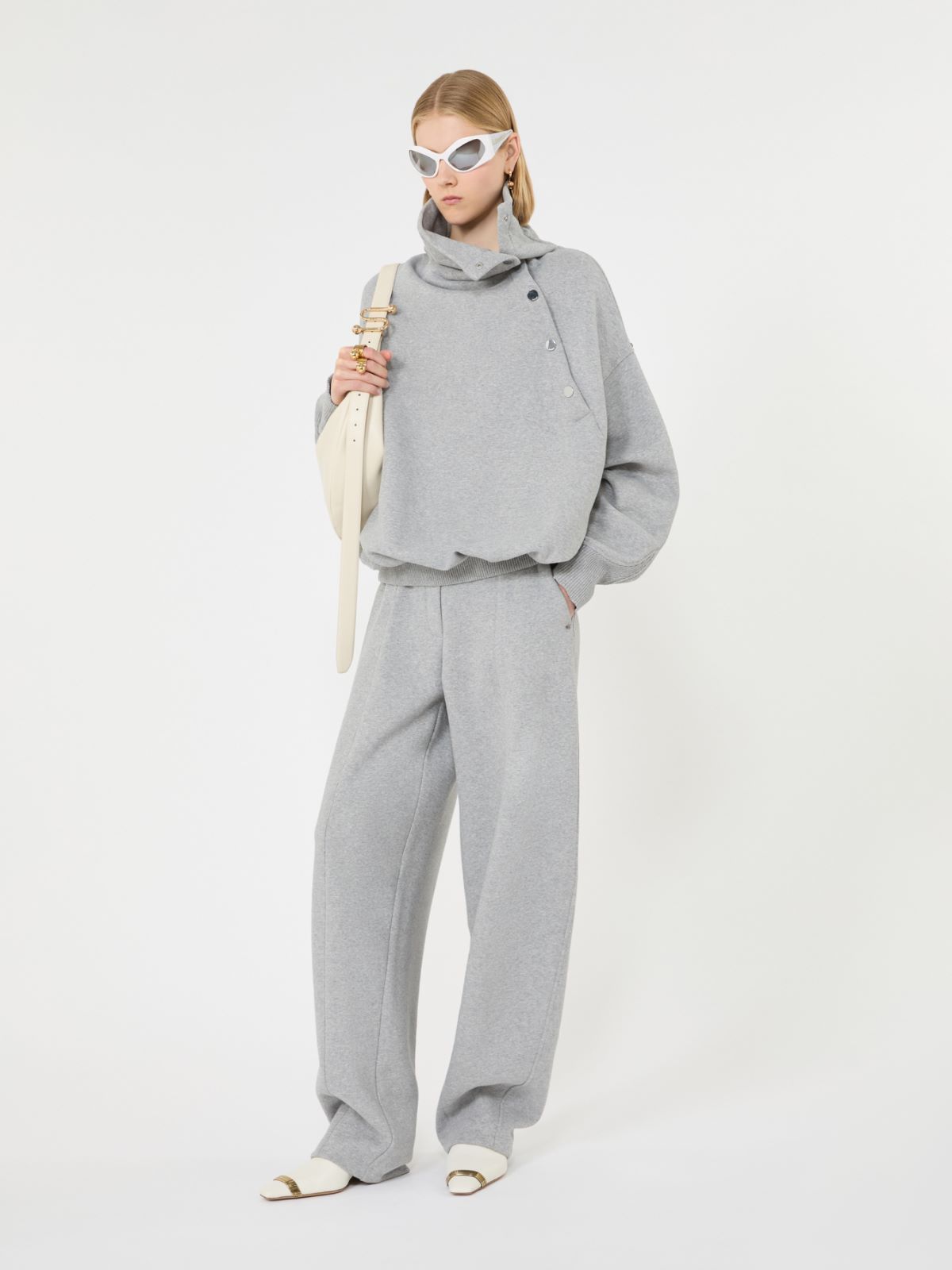 Oversized sweatshirt with an asymmetric fastening + LIGHT GREY - Max Mara