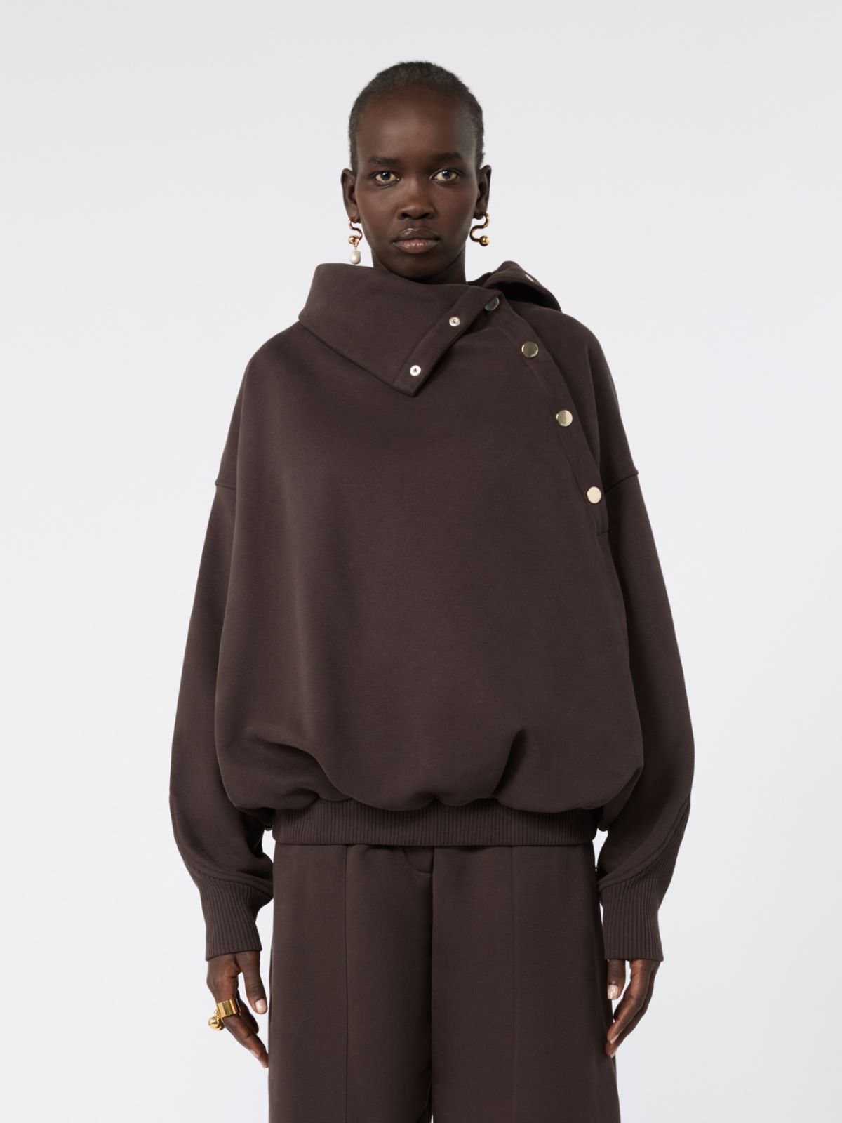 Oversized sweatshirt with an asymmetric fastening - CHOCOLATE - Max Mara - 2