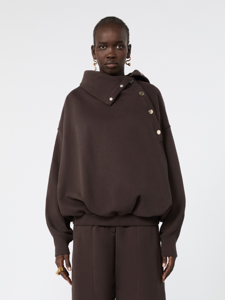 Oversized sweatshirt with an asymmetric fastening - CHOCOLATE - Max Mara - 2