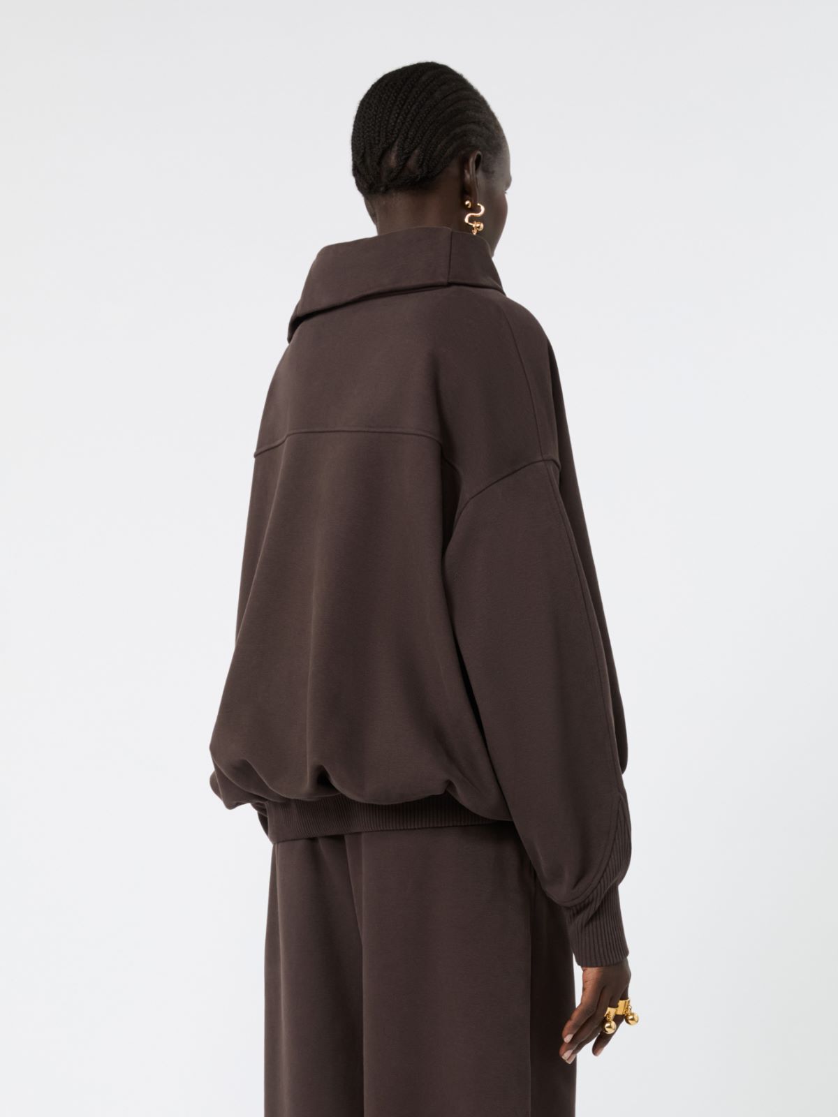 Oversized sweatshirt with an asymmetric fastening - CHOCOLATE - Max Mara - 3