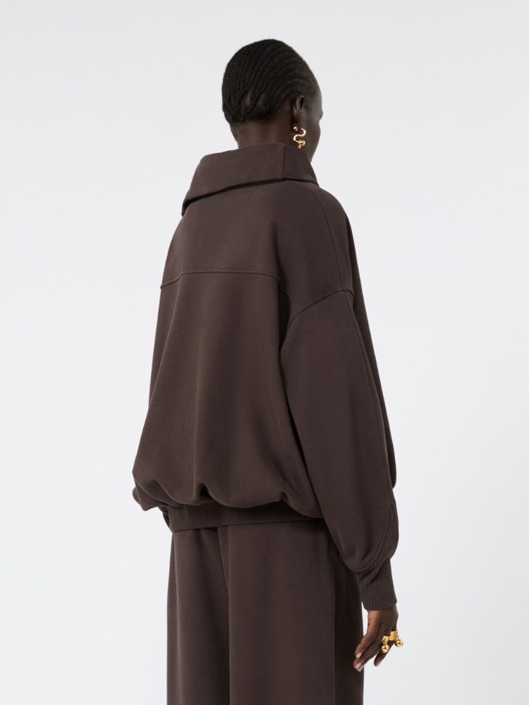 Oversized sweatshirt with an asymmetric fastening - CHOCOLATE - Max Mara - 3