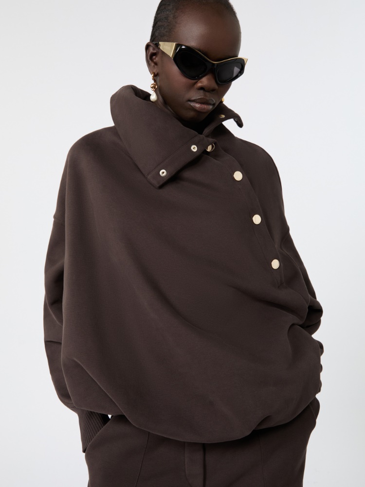 Oversized sweatshirt with an asymmetric fastening - CHOCOLATE - Max Mara - 4