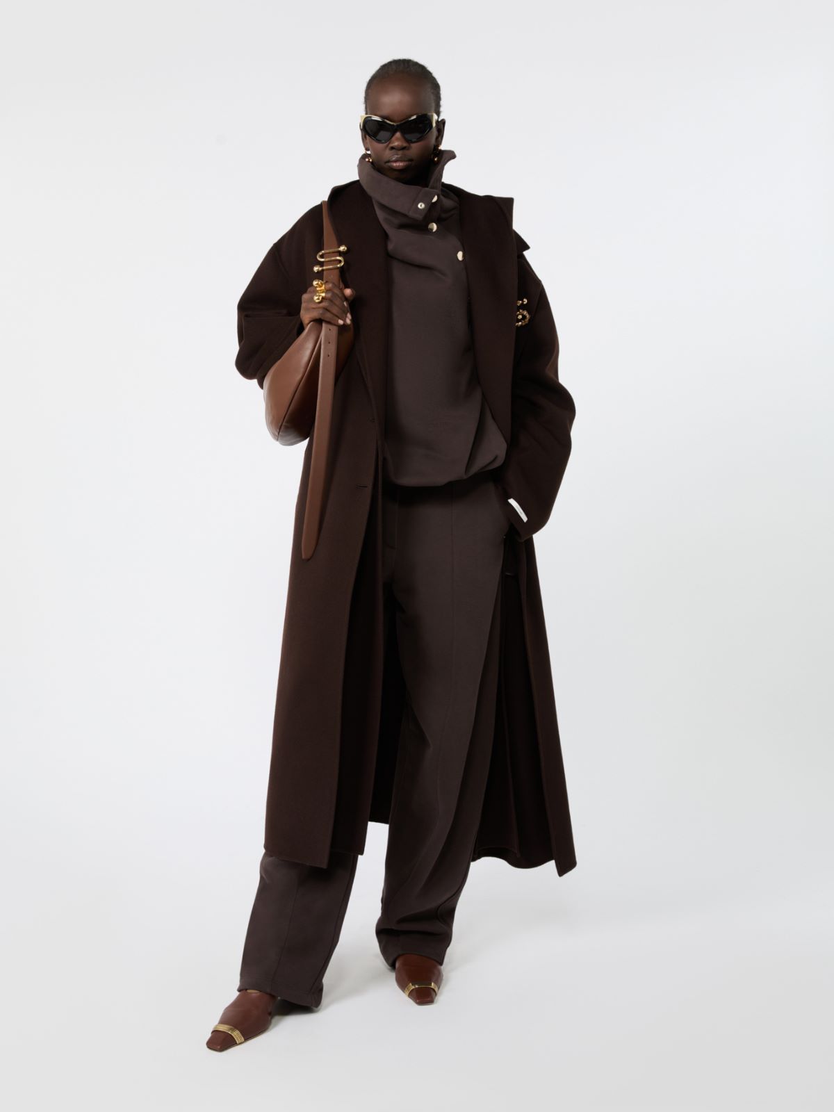 Oversized sweatshirt with an asymmetric fastening - CHOCOLATE - Max Mara