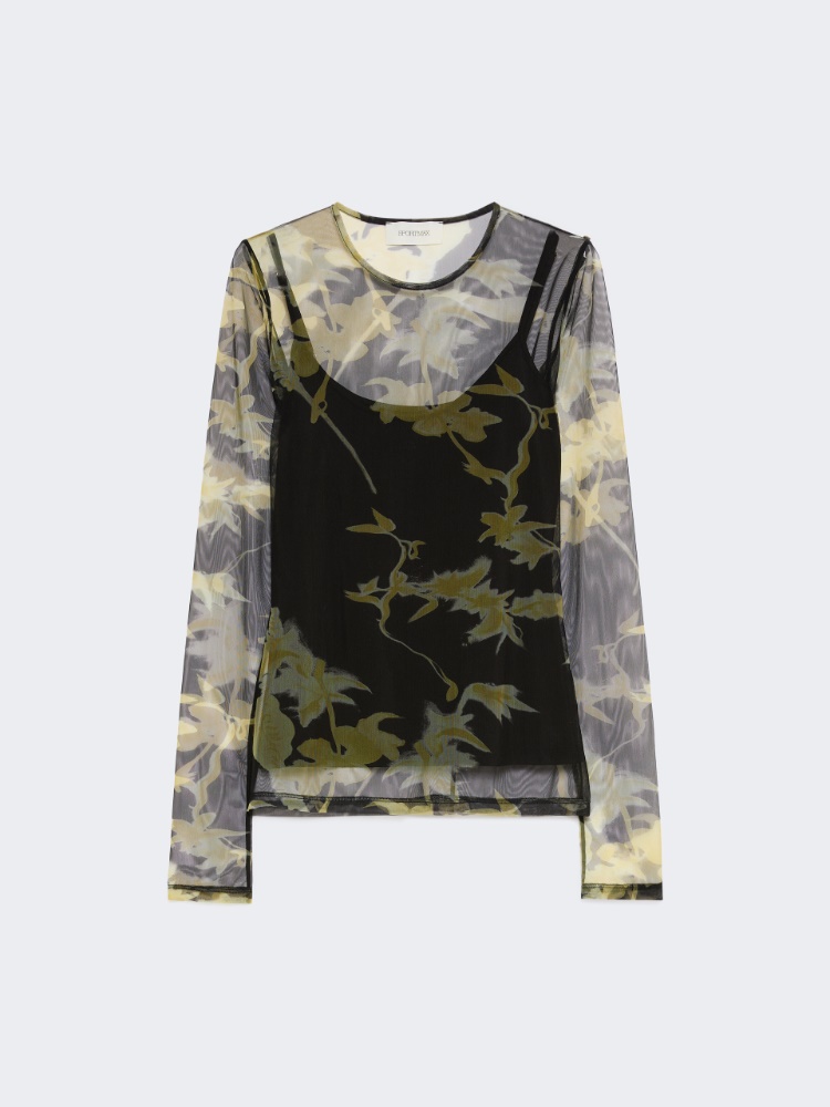 Printed tulle top - BLACK