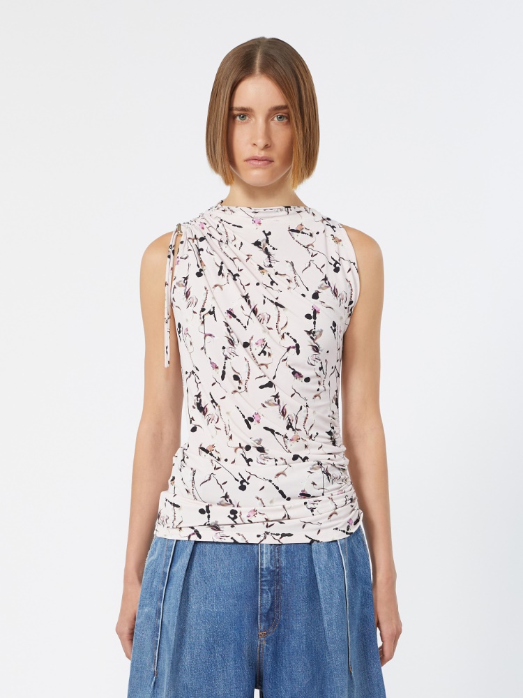 Draped viscose jersey asymmetrical top - ANTIQUE ROSE - 2