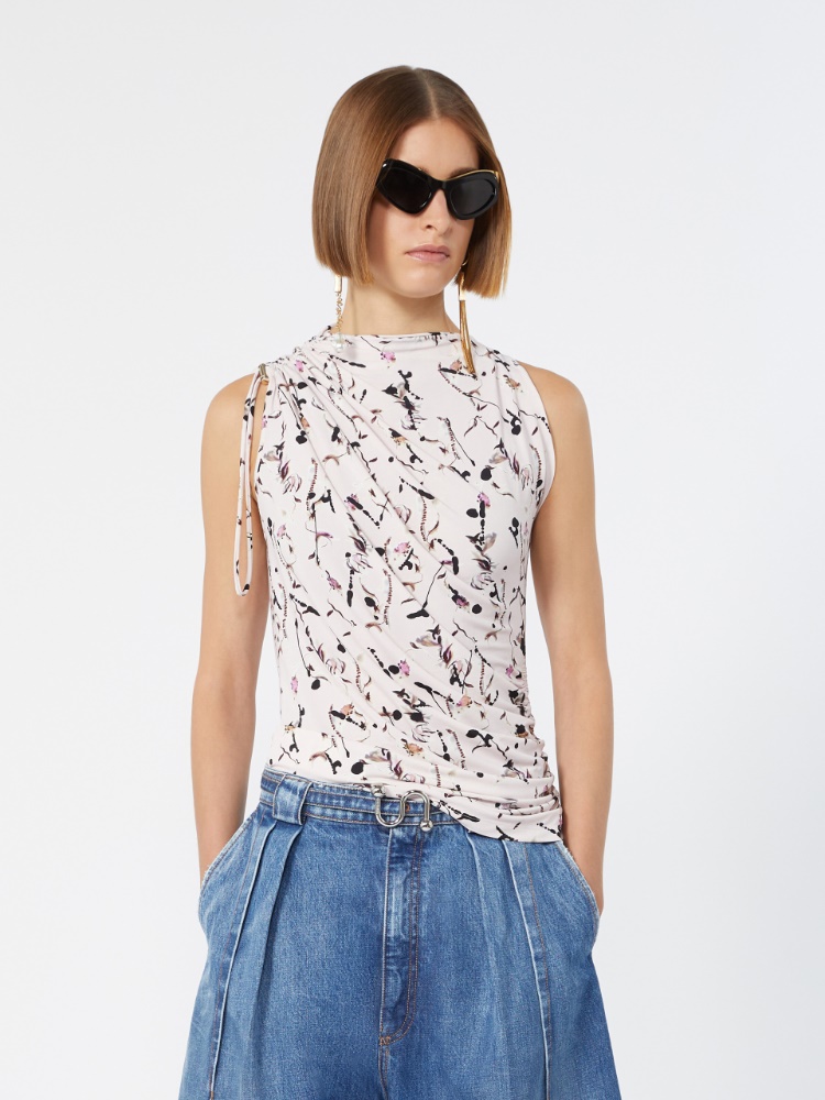Draped viscose jersey asymmetrical top - ANTIQUE ROSE - 4
