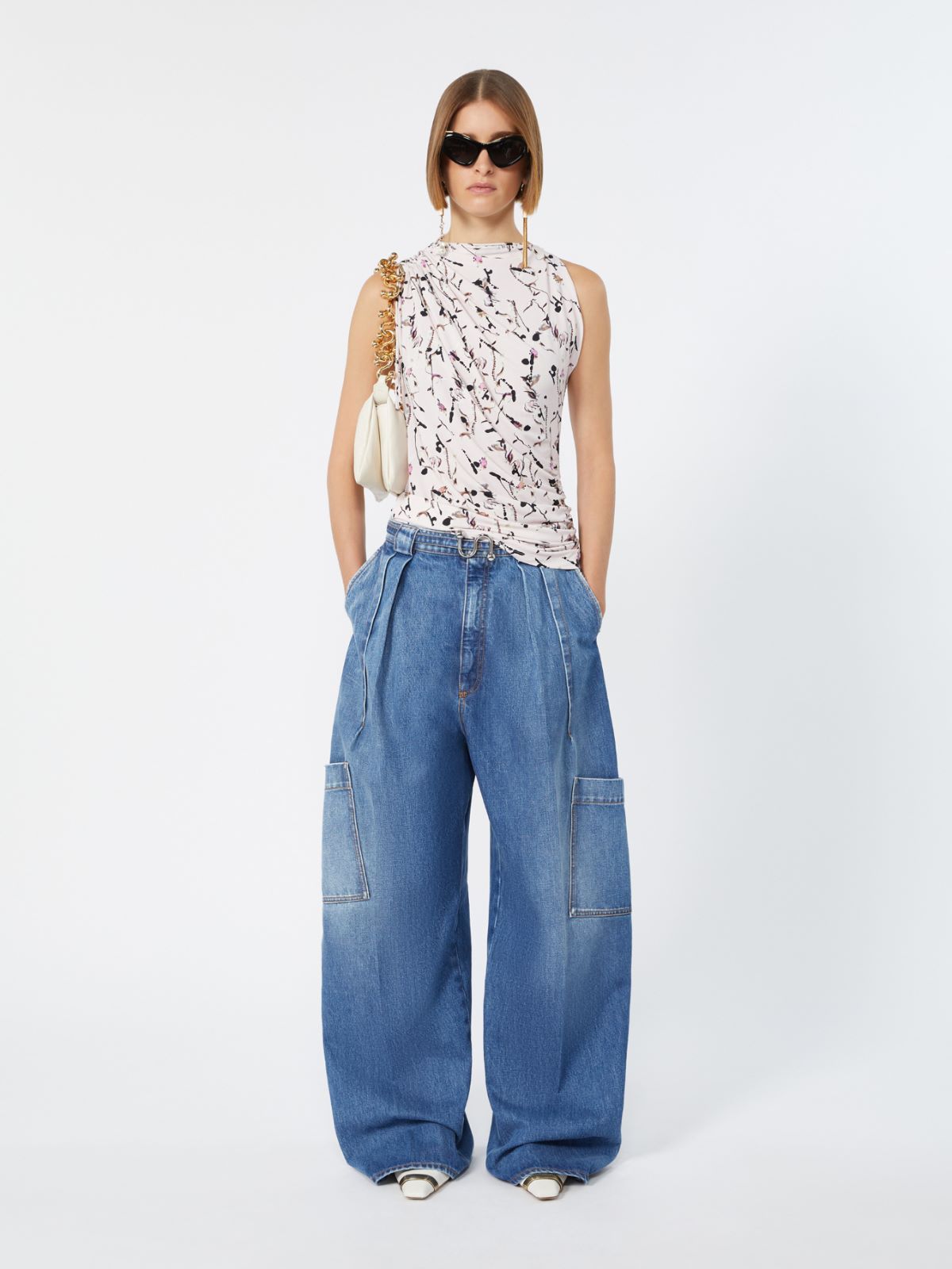 Draped viscose jersey asymmetrical top - ANTIQUE ROSE