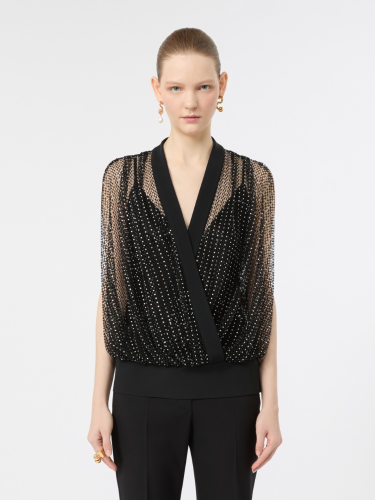 Rhinestone-detail sleeveless mesh jersey top - BLACK - Max Mara - 2