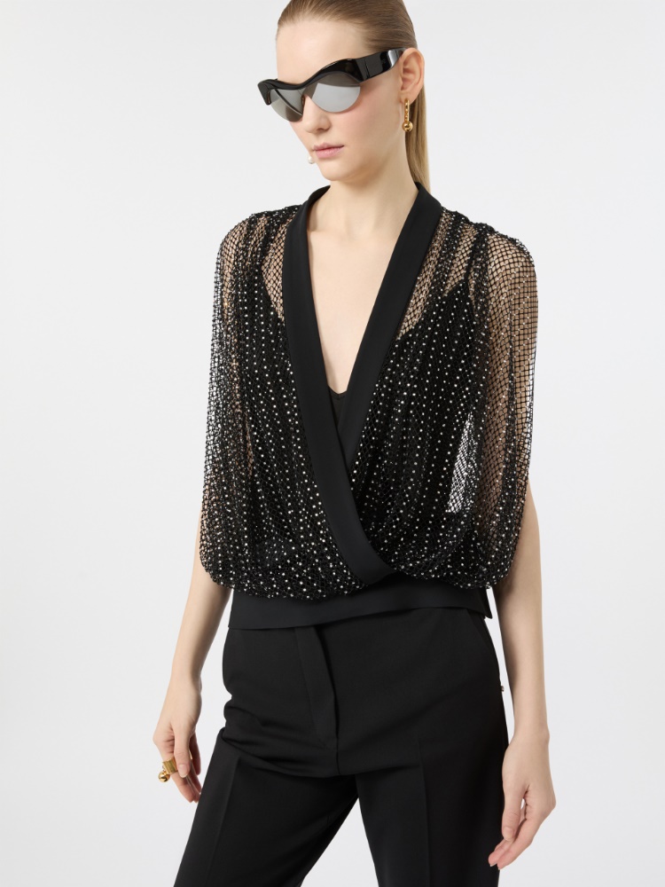 Rhinestone-detail sleeveless mesh jersey top - BLACK - Max Mara - 4