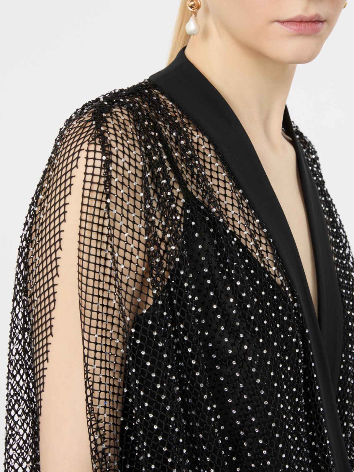 Rhinestone-detail sleeveless mesh jersey top - BLACK - Max Mara - 5