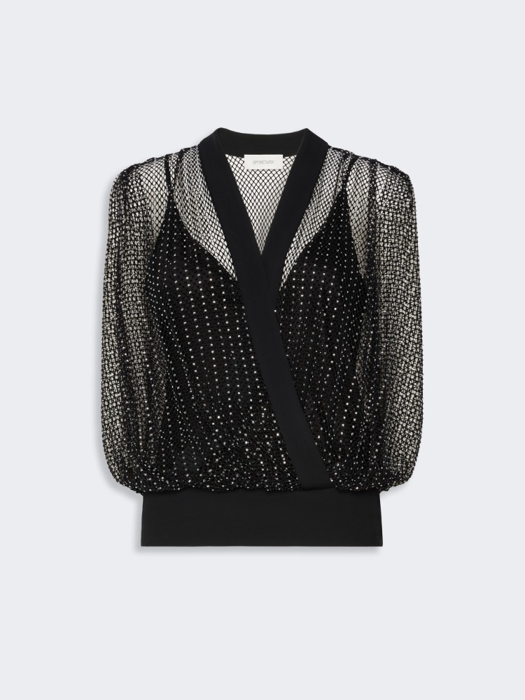 Rhinestone-detail sleeveless mesh jersey top - BLACK - Max Mara - 6