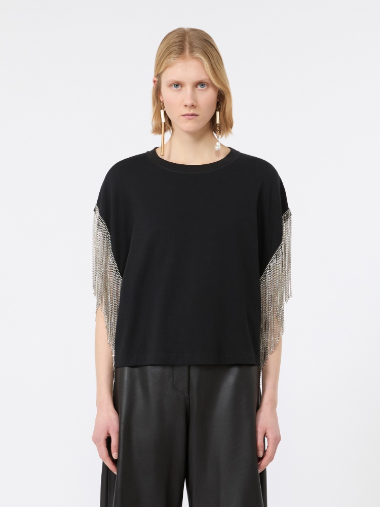 Boxy-T-Shirt aus Baumwolle mit Strass-Fransen