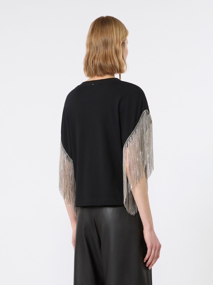 Boxy-T-Shirt aus Baumwolle mit Strass-Fransen - SCHWARZ - 3