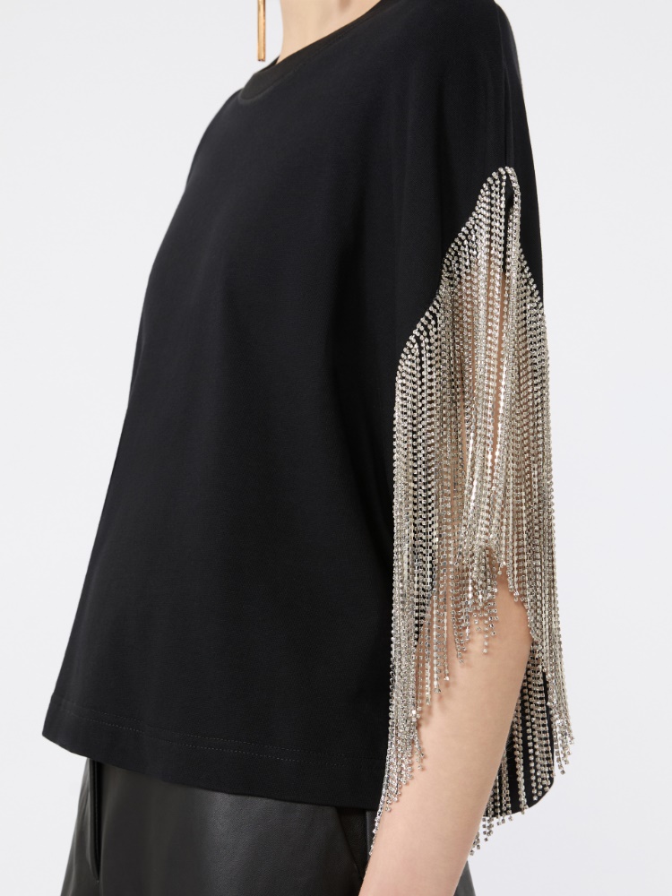 Boxy-T-Shirt aus Baumwolle mit Strass-Fransen - SCHWARZ - 5
